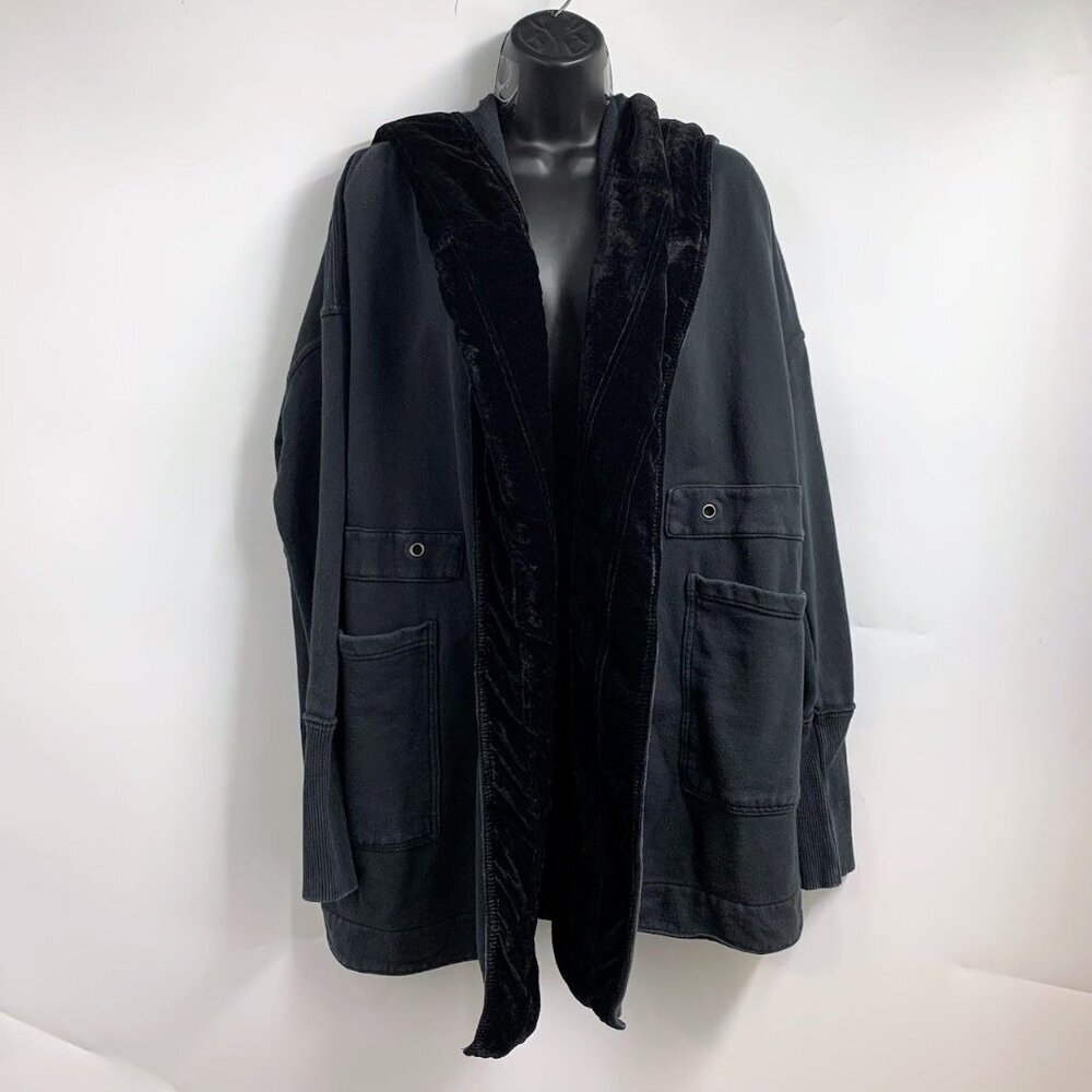 Free People Women's‎ Westwood Cotton Velvet Trim Hooded Coat Cardigan Size S